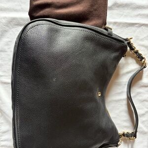 Kate Spade Black Leather Shoulder Bag with Gold Accents